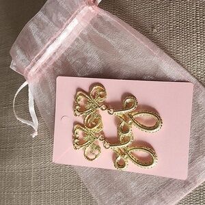 New Gold-Tone Filigree Drop Post Earrings